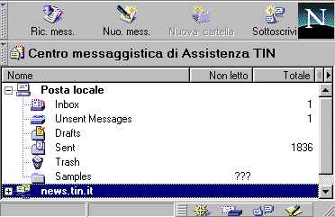 Finestra che visualizza il server news.tin.it