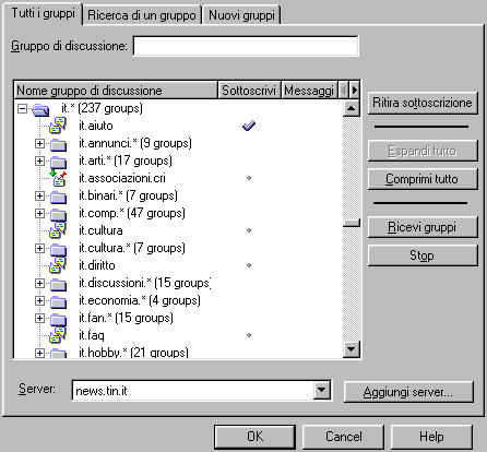 Collabra scarica tutta la lista dei newsgroup disponibili