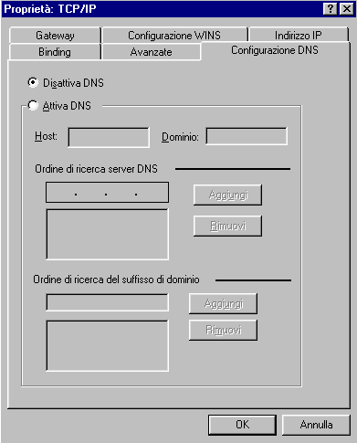 Proprieta' TCP/IP - Configurazione DNS